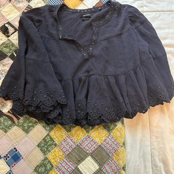 Isabel Marant Lashay Navy Eyelet Hem Blouse - Picture 2 of 4